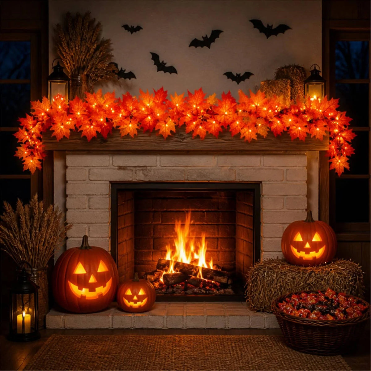 Fall Garland With Lights 50 Orange Bulbs 9 Ft