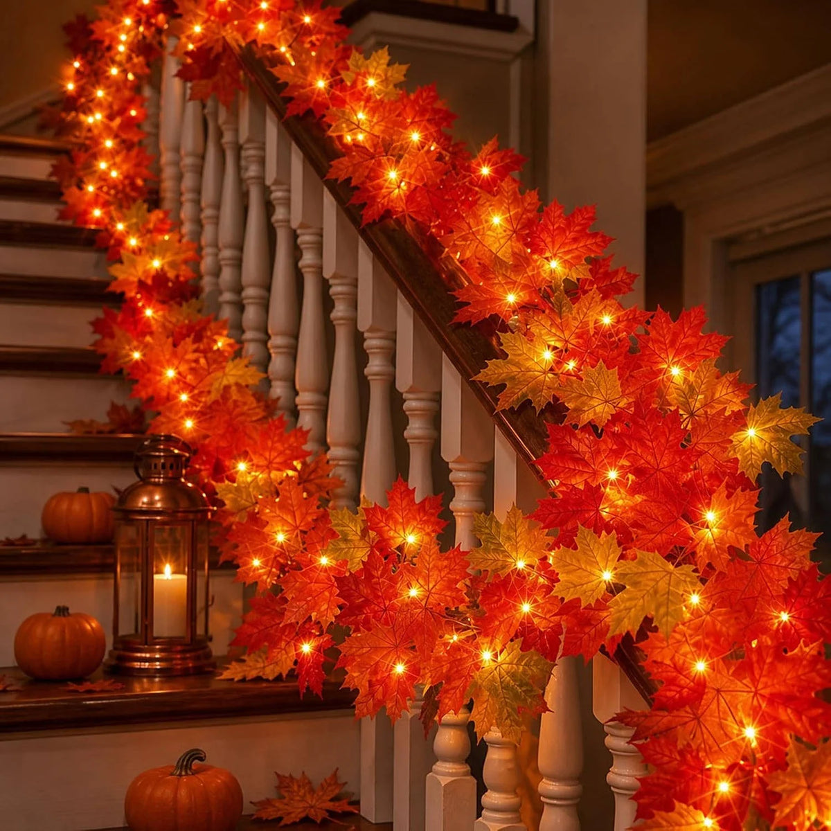 Fall Garland With Lights 50 Orange Bulbs 9 Ft
