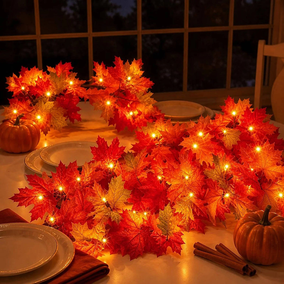 Fall Garland With Lights 50 Orange Bulbs 9 Ft