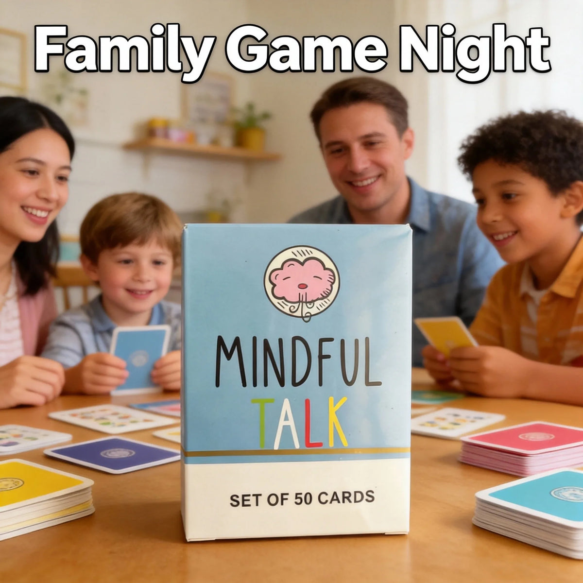 Family Conversation Card Game 50 Prompt Cards Travel-Friendly