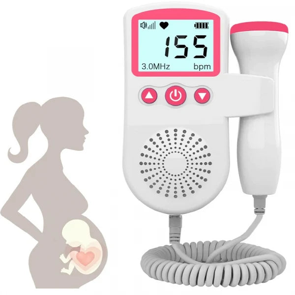 Fetal Doppler Monitor Ultrasound Sensor LCD Display Portable Battery-Powered