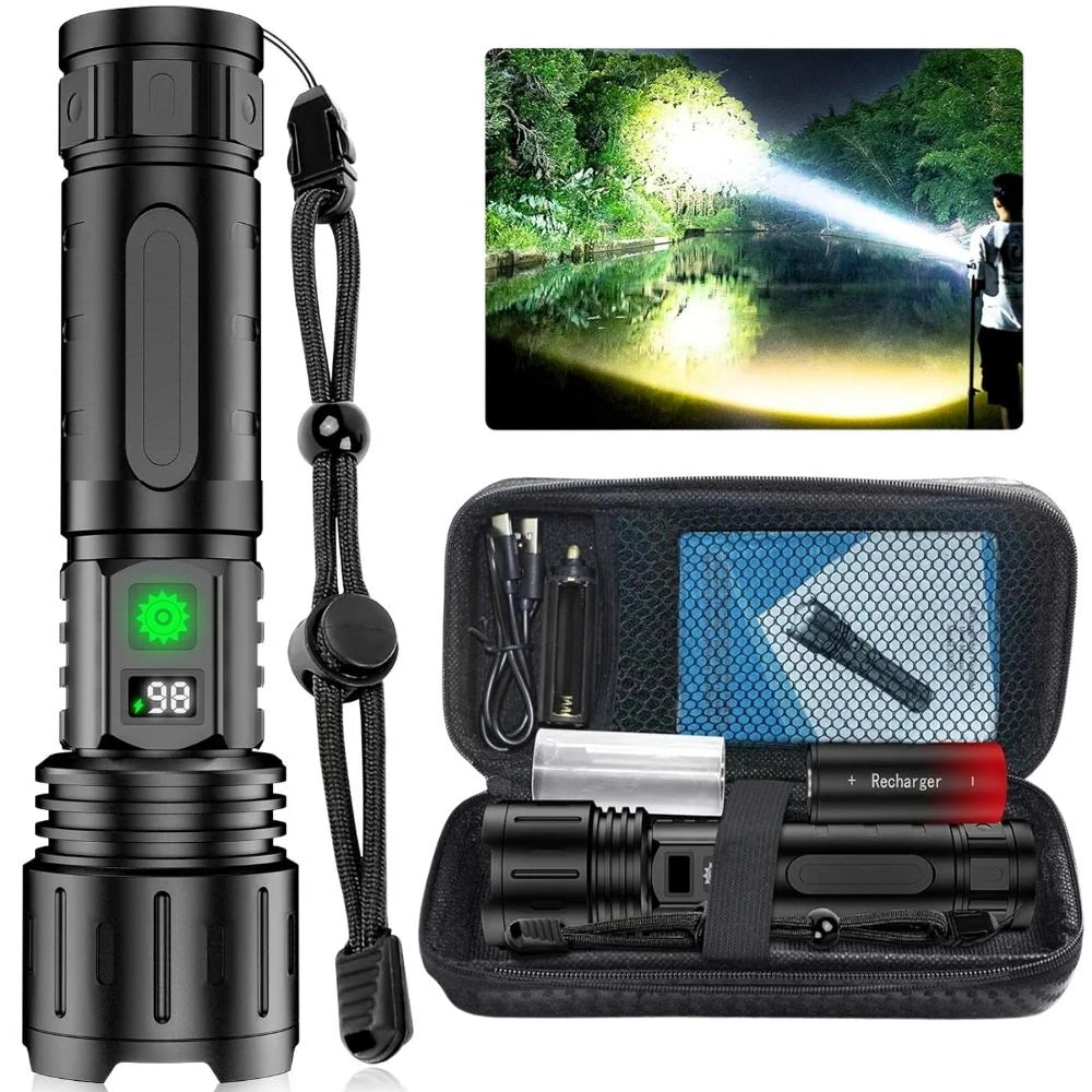Flashlight Adjustable Focus LCD Battery Display Power Bank