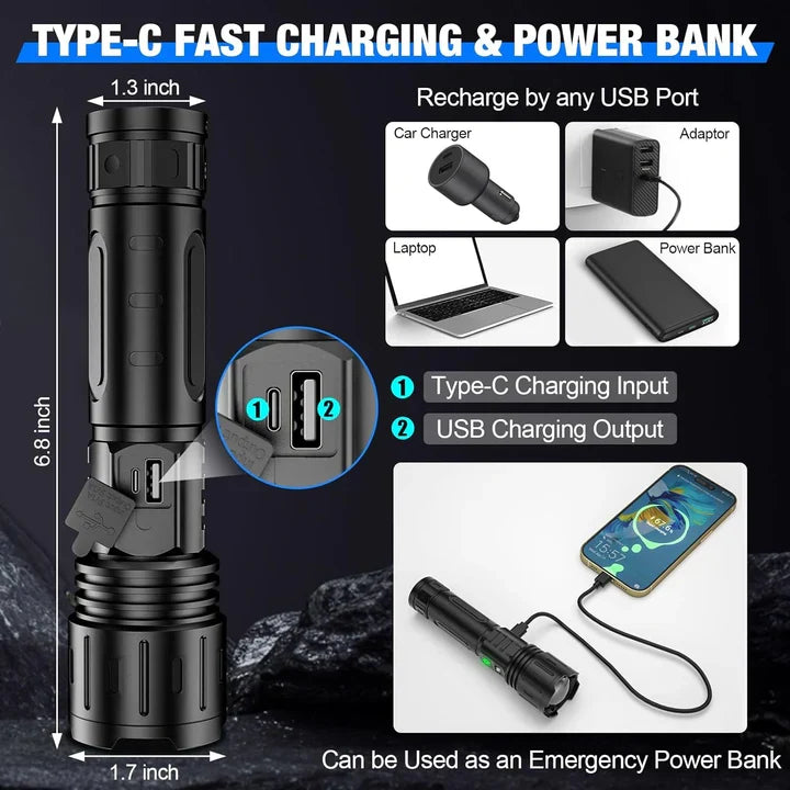 Flashlight Adjustable Focus LCD Battery Display Power Bank
