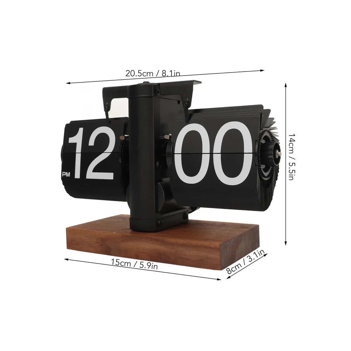 Flip Clock Black Walnut Frame Large Numbers Mechanical Display