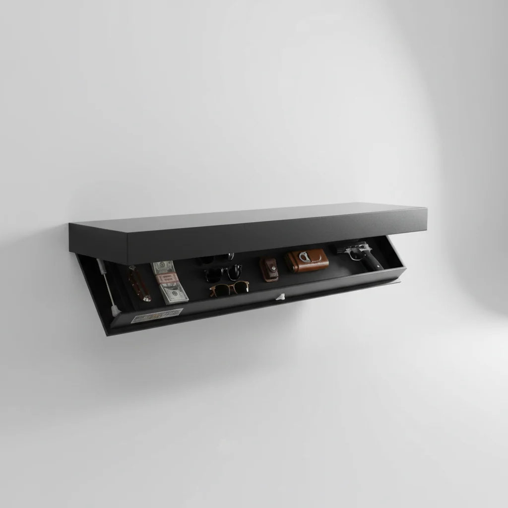 Floating Wall Shelf Solid Wood Concealed Storage Compartment
