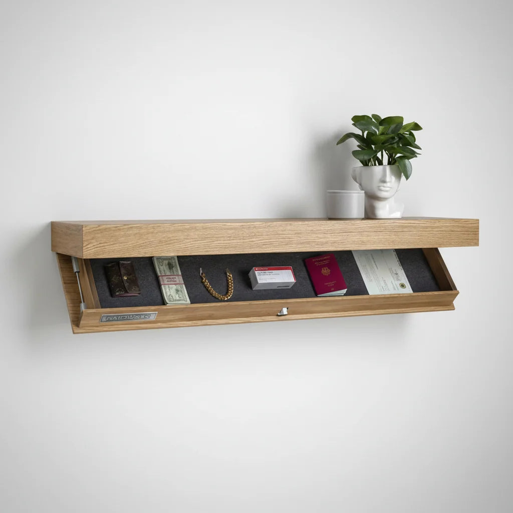 Floating Wall Shelf Solid Wood Concealed Storage Compartment