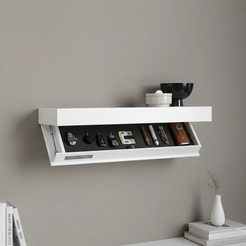 Floating Wall Shelf Solid Wood Concealed Storage Compartment