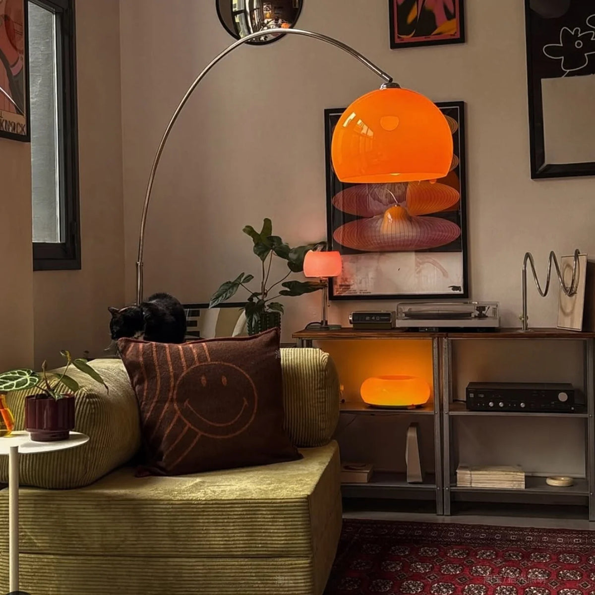 Floor Lamp Adjustable Height Curved Metal Arc Warm Ambient Lighting