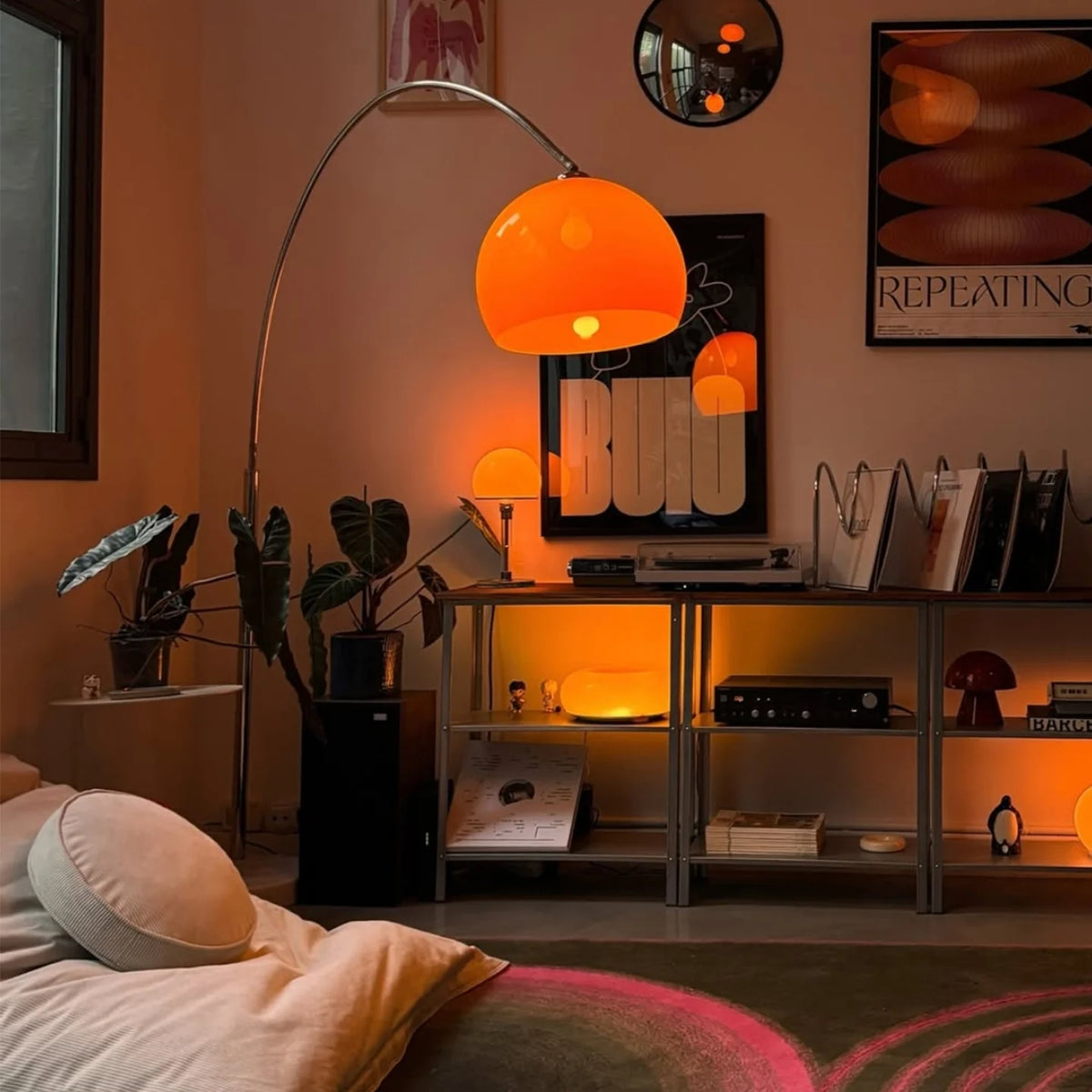 Floor Lamp Adjustable Height Curved Metal Arc Warm Ambient Lighting