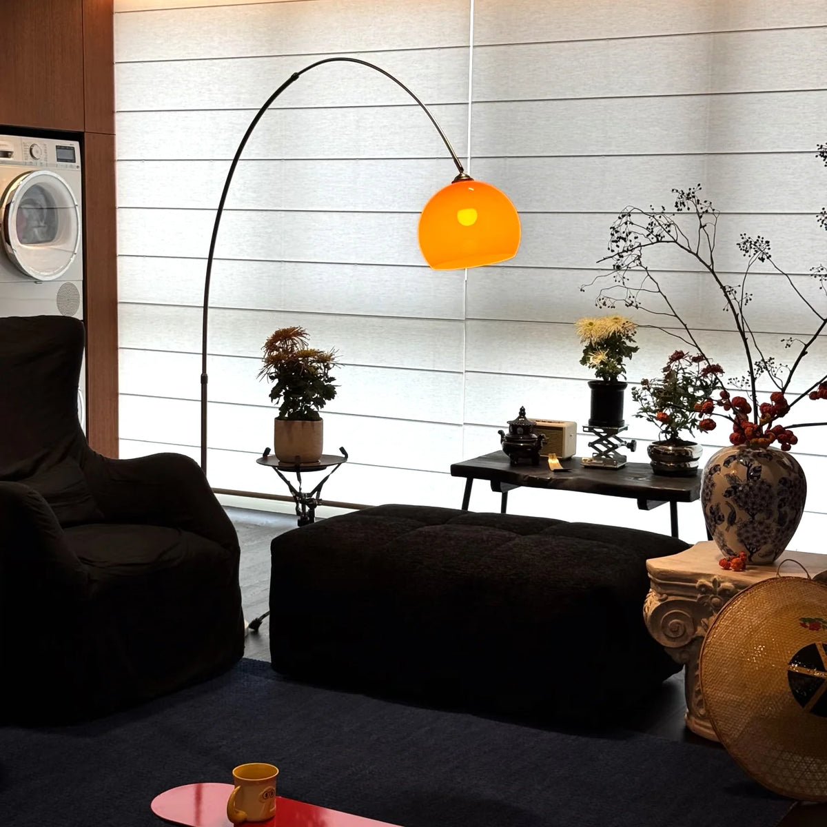 Floor Lamp Adjustable Height Curved Metal Arc Warm Ambient Lighting
