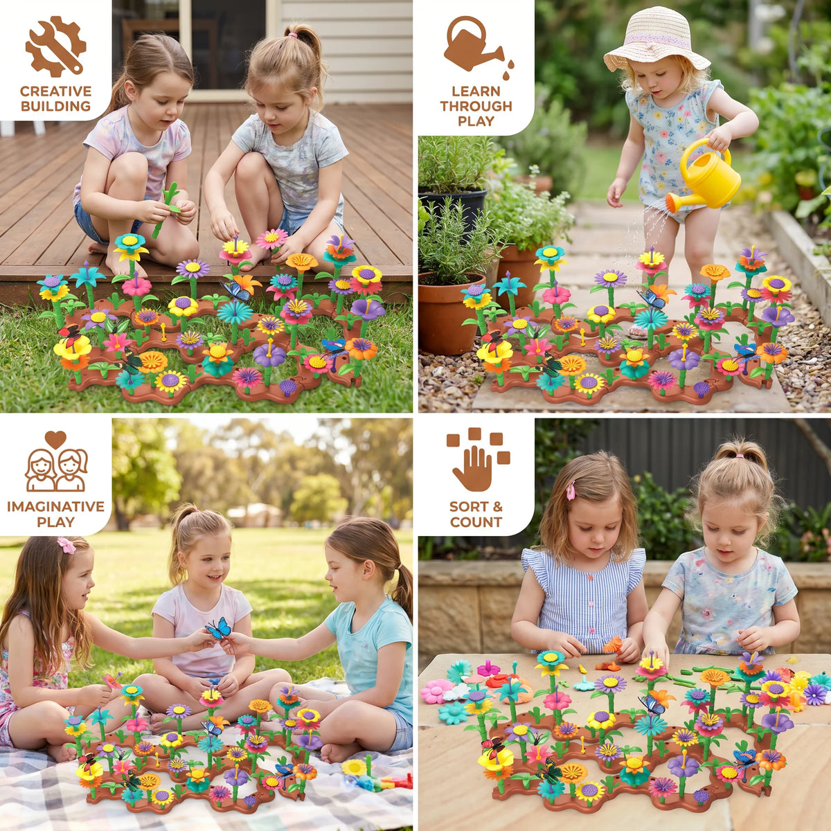 Flower Garden Pegging Toy Set Colorful Rebuildable Pieces