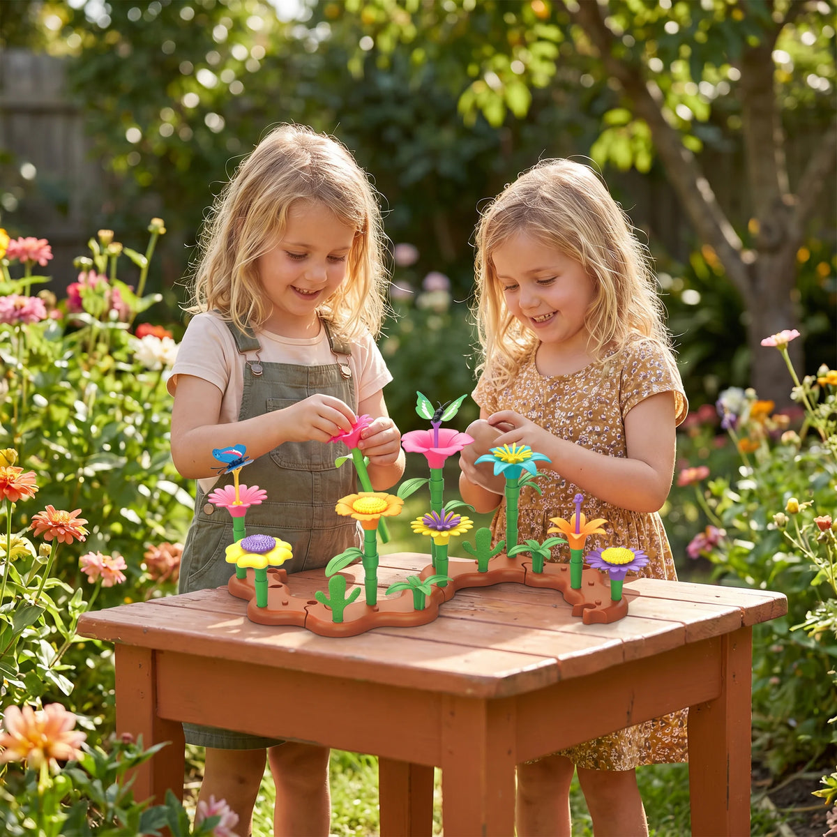 Flower Garden Pegging Toy Set Colorful Rebuildable Pieces