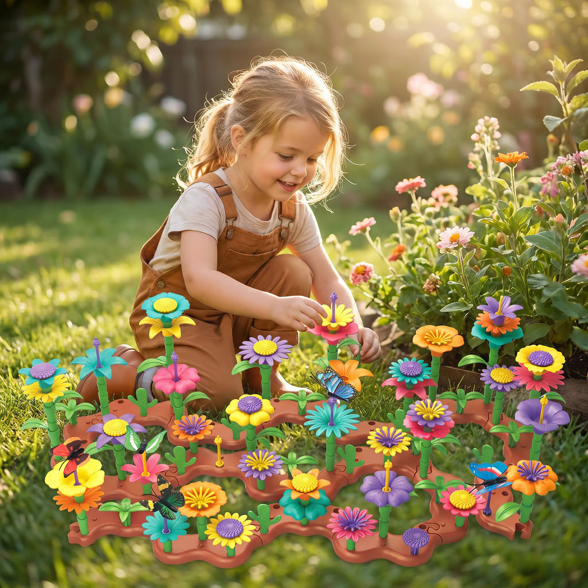 Flower Garden Pegging Toy Set Colorful Rebuildable Pieces