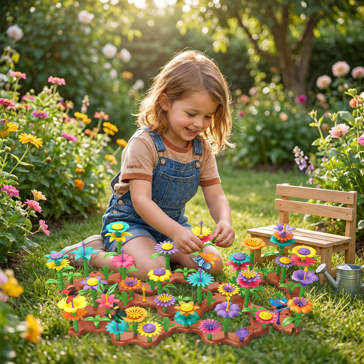 Flower Garden Pegging Toy Set Colorful Rebuildable Pieces