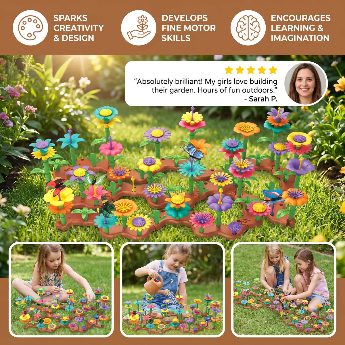 Flower Garden Pegging Toy Set Colorful Rebuildable Pieces