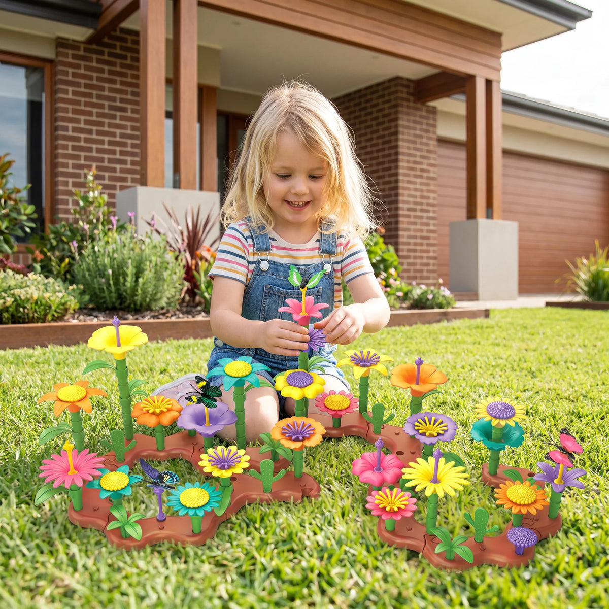 Flower Garden Pegging Toy Set Colorful Rebuildable Pieces