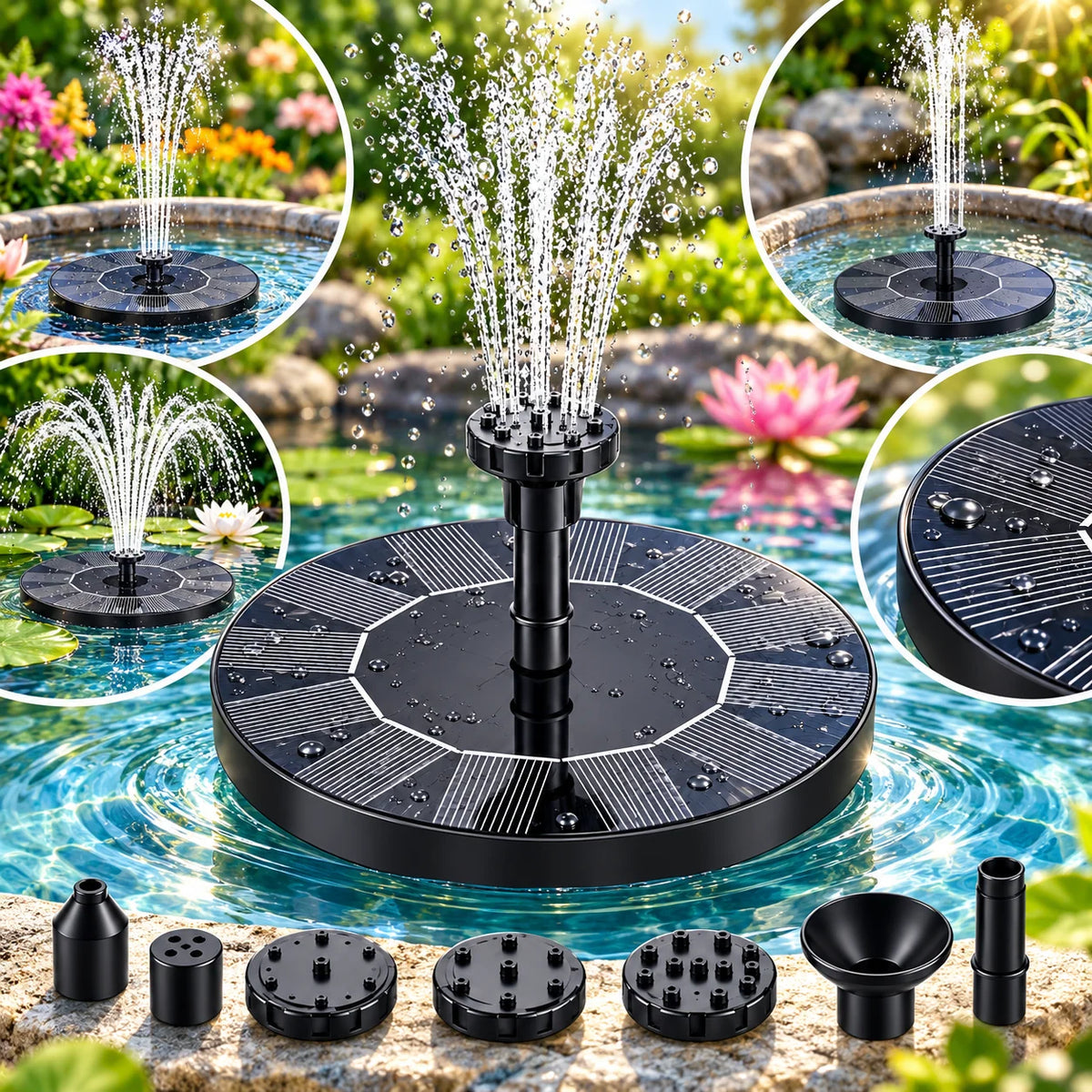 Fountain Pump Solar-Powered Floating Interchangeable Spray Heads