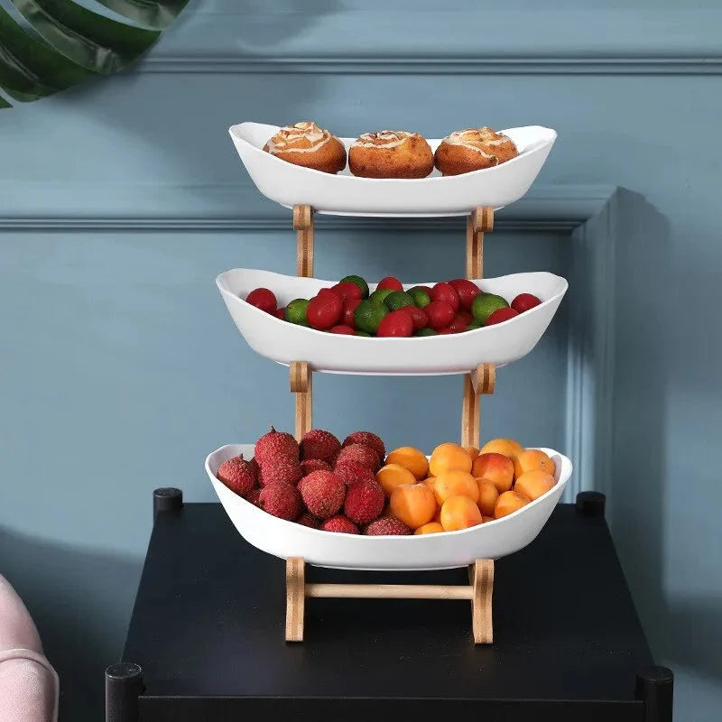Fruit Bowl Tiered Bamboo Frame Removable Bowls