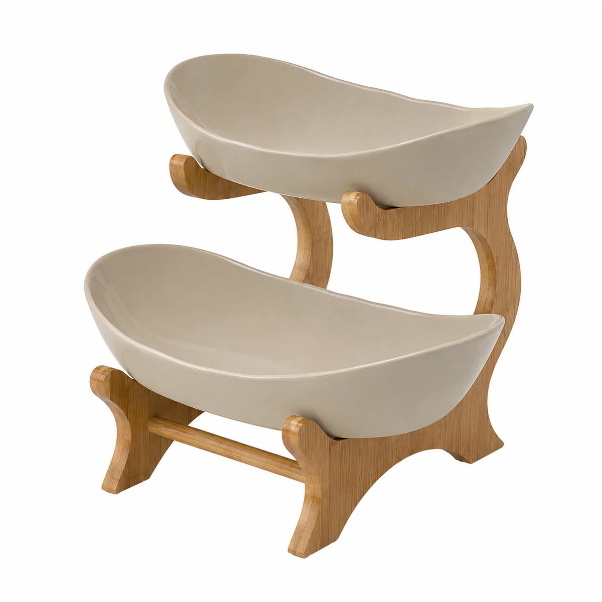 Fruit Bowl Tiered Bamboo Frame Removable Bowls