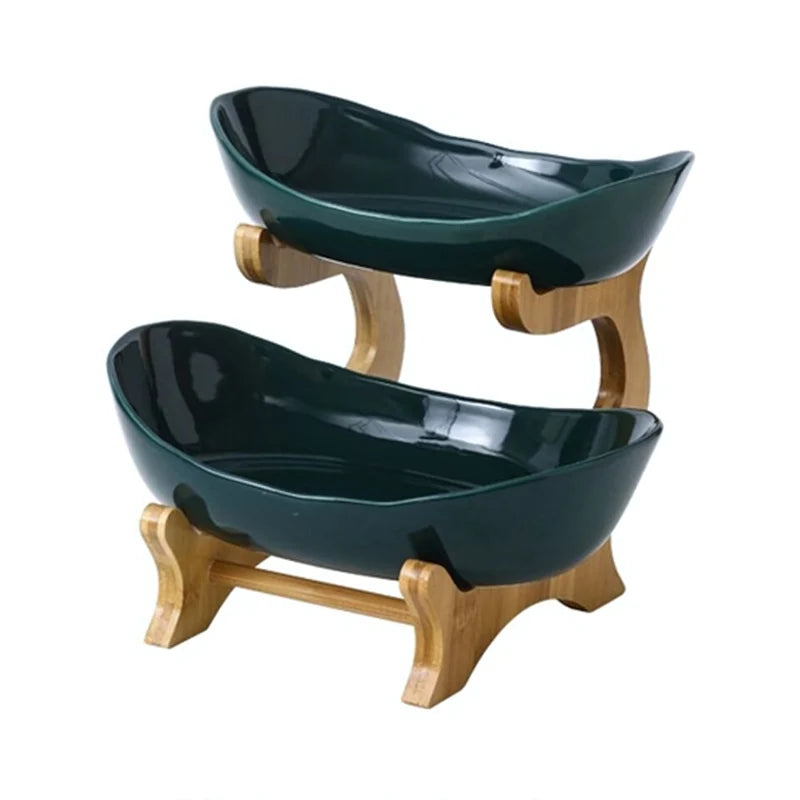 Fruit Bowl Tiered Bamboo Frame Removable Bowls