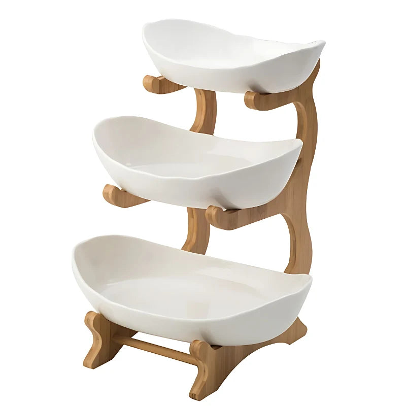 Fruit Bowl Tiered Bamboo Frame Removable Bowls