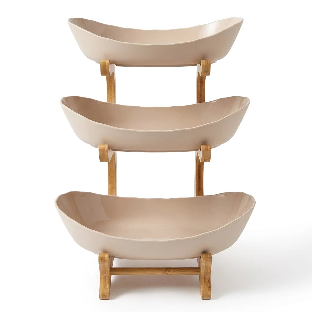 Fruit Bowl Tiered Bamboo Frame Removable Bowls