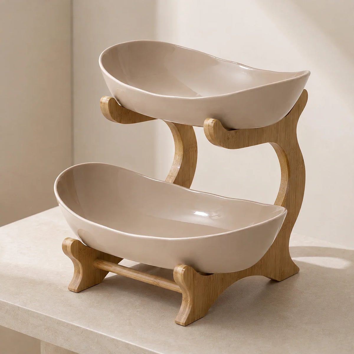 Fruit Bowl Tiered Bamboo Frame Removable Bowls