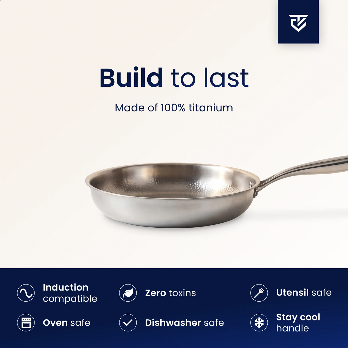 Frying Pan Uncoated Titanium Induction Compatible PFAS-Free