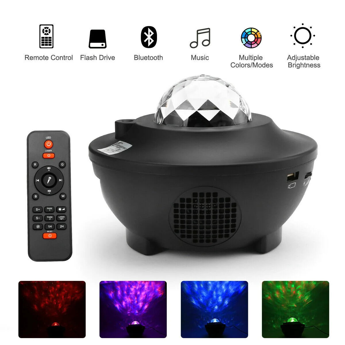 Galaxy Projector Bluetooth Speaker Rechargeable With Remote Control