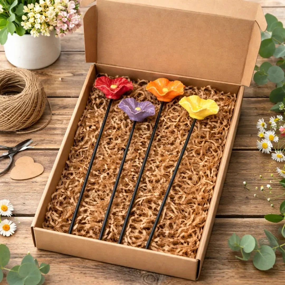 Garden Water Stakes Glazed Ceramic Flower Design