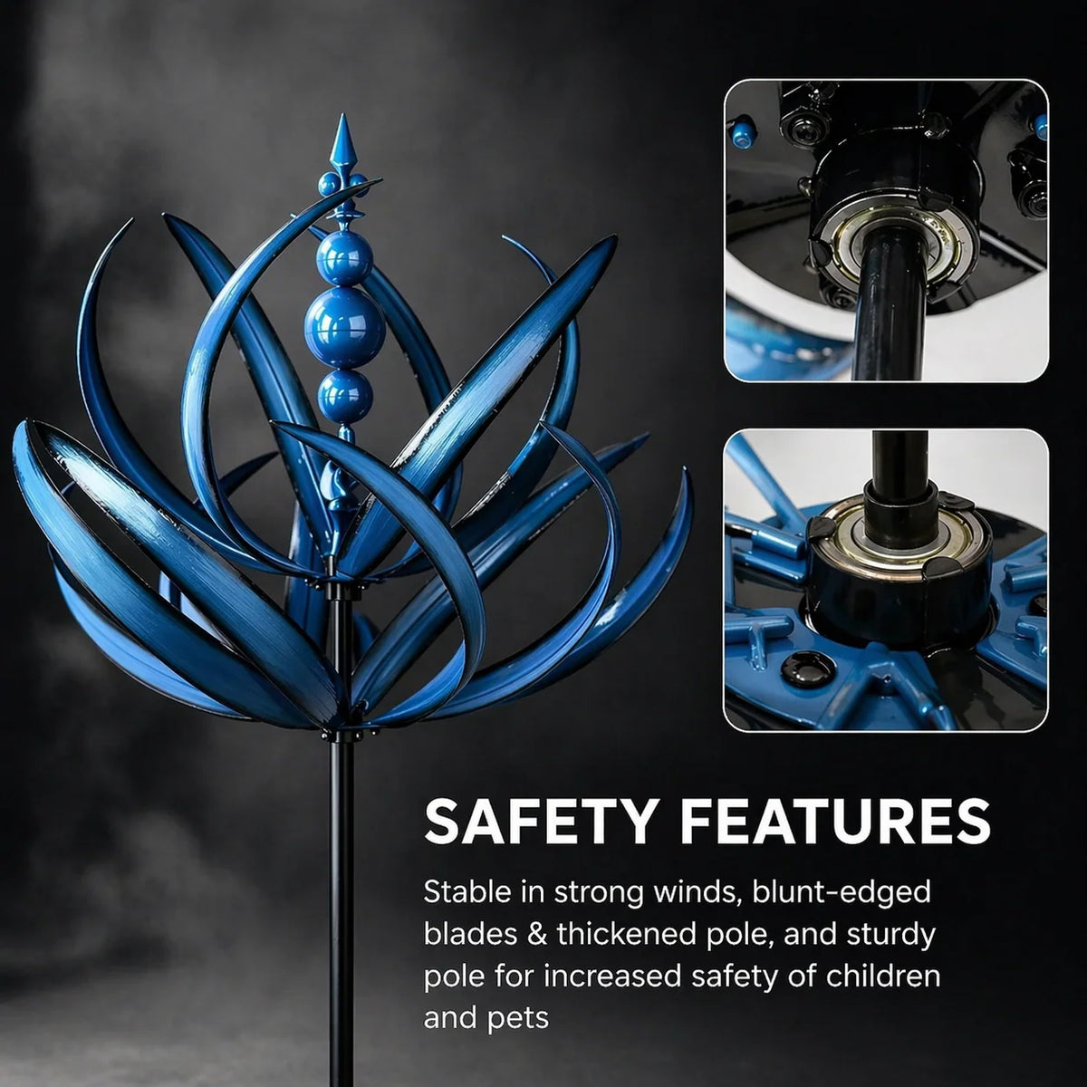 Garden Wind Spinner Metal Lotus Design 35.4 Inch