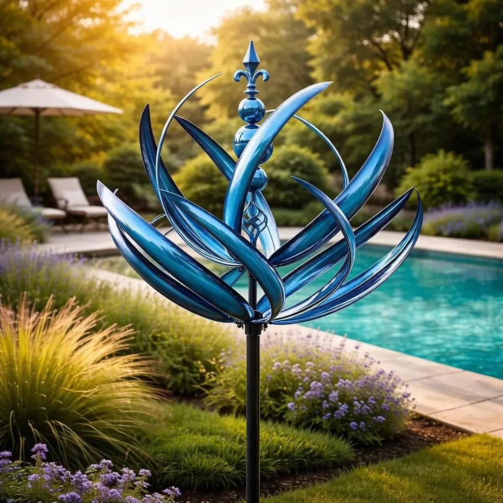 Garden Wind Spinner Metal Lotus Design 35.4 Inch