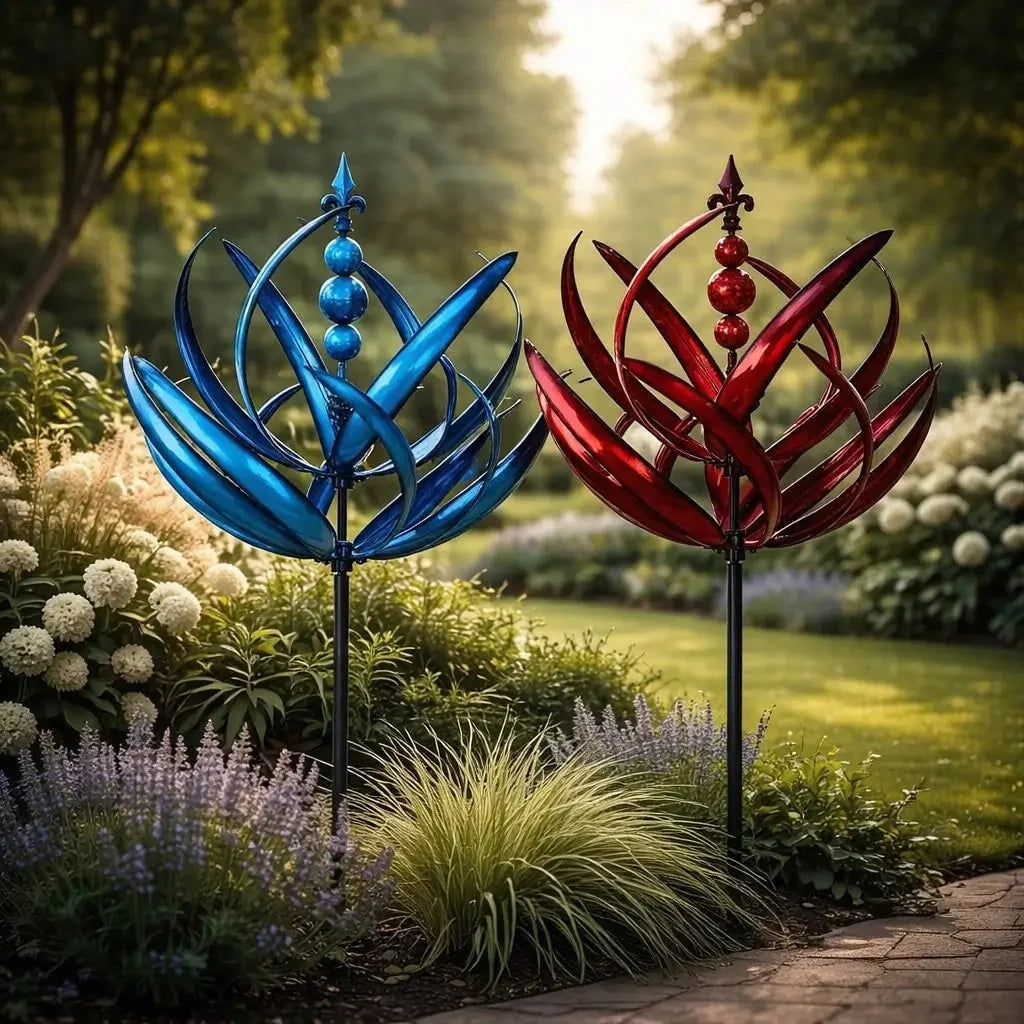 Garden Wind Spinner Metal Lotus Design 35.4 Inch