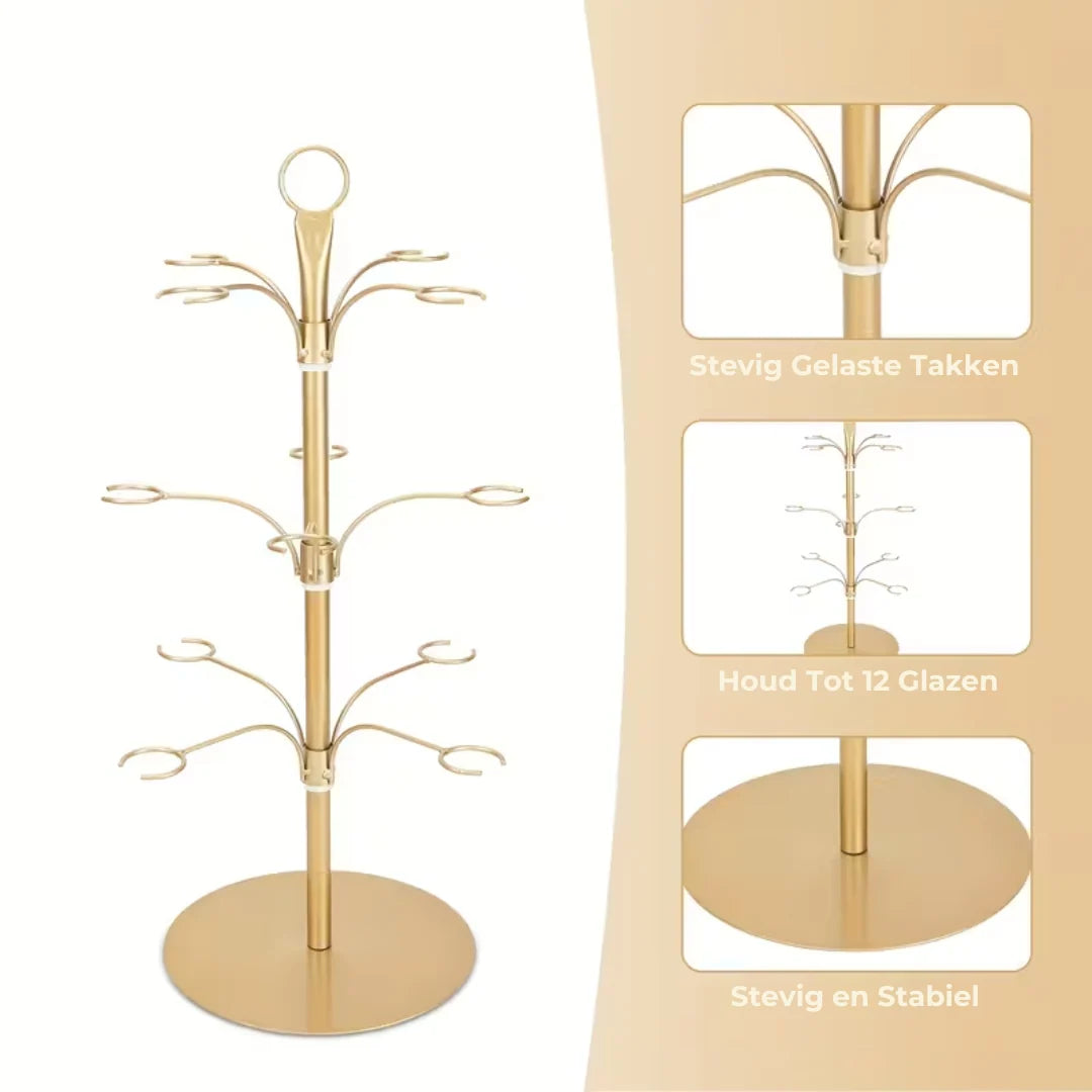 Glass Stand Three-Tier Metal Holds 12 Glasses