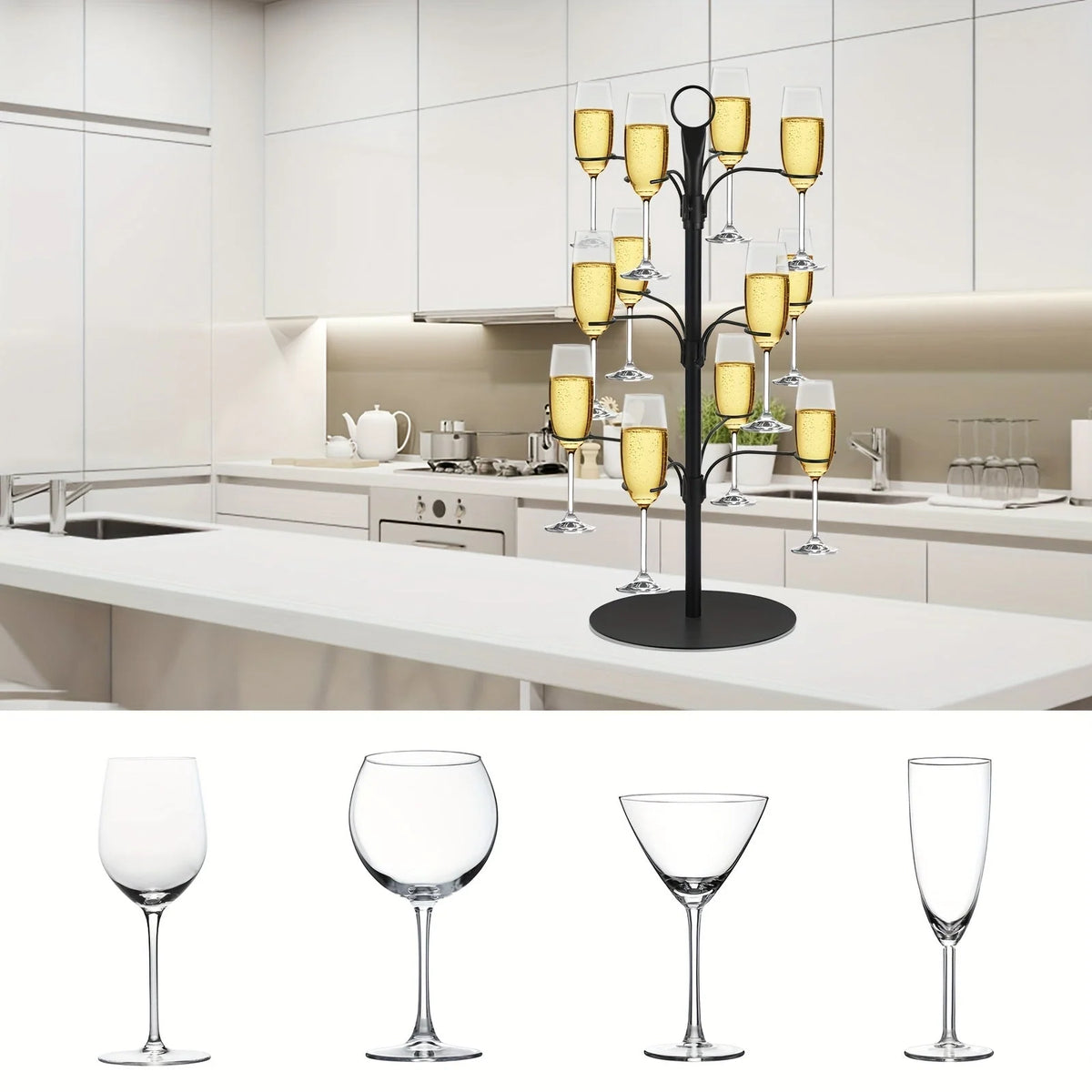 Glass Stand Three-Tier Metal Holds 12 Glasses