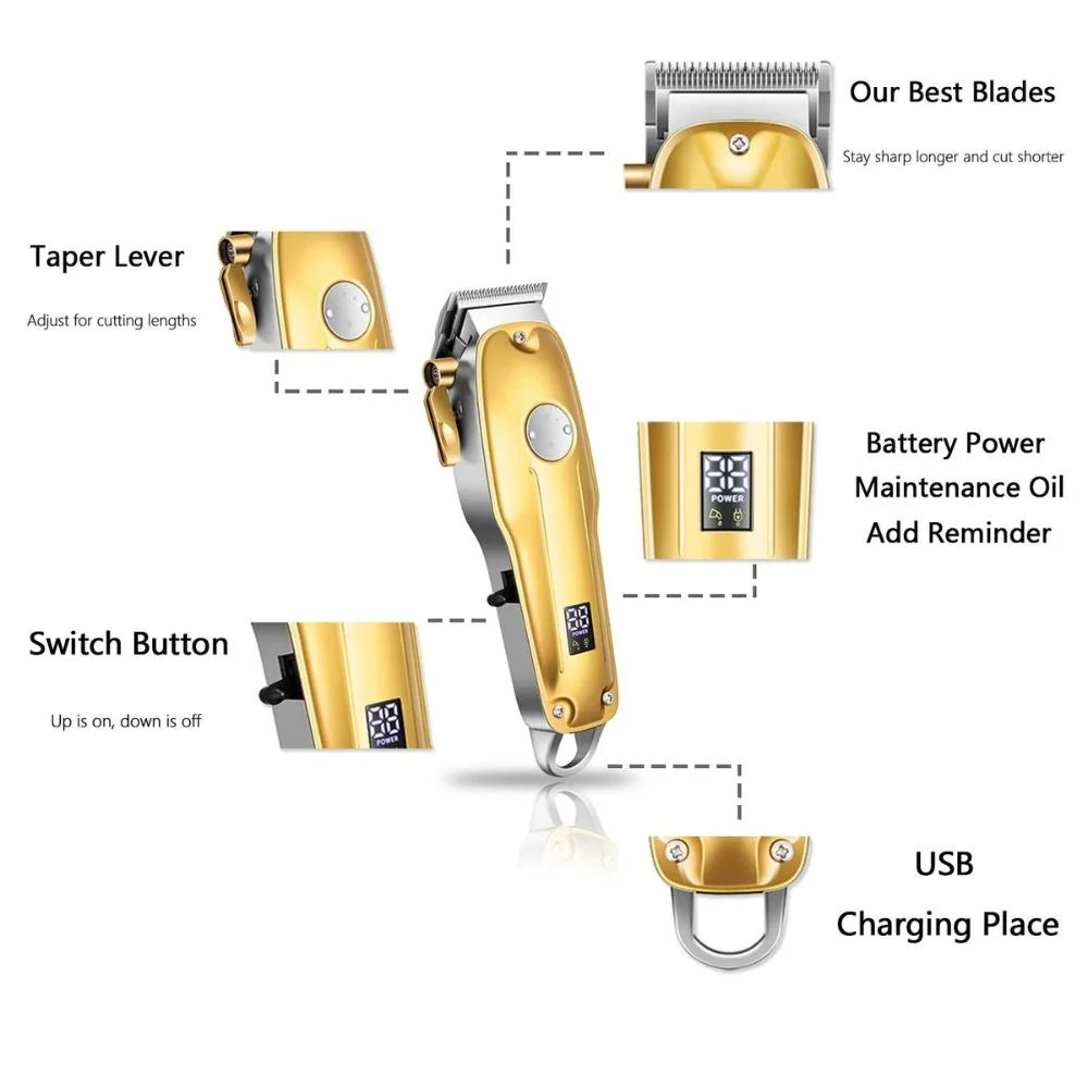 Hair Clipper Set Cordless Rechargeable Ceramic Stainless Steel Blades 3-Piece Grooming Kit
