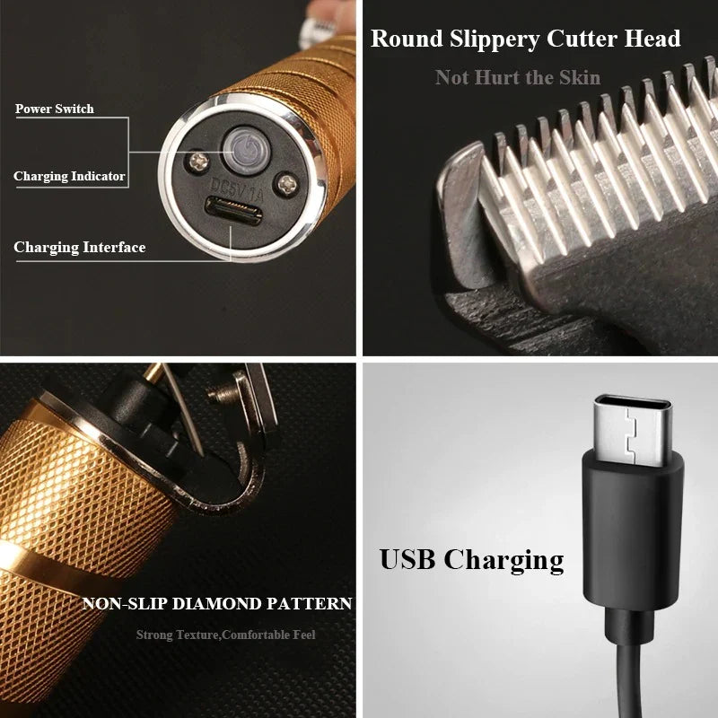 Hair Clipper Set Cordless Rechargeable Ceramic Stainless Steel Blades 3-Piece Grooming Kit