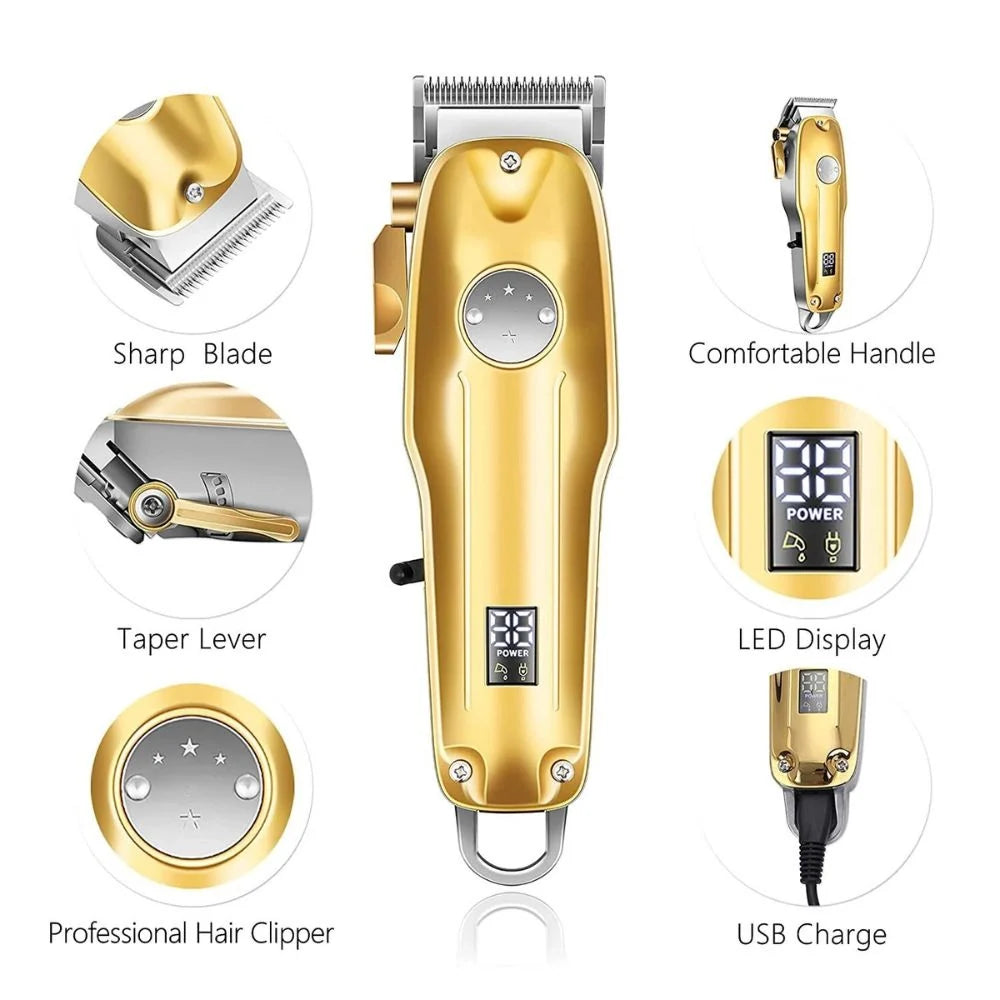 Hair Clipper Set Cordless Rechargeable Ceramic Stainless Steel Blades 3-Piece Grooming Kit