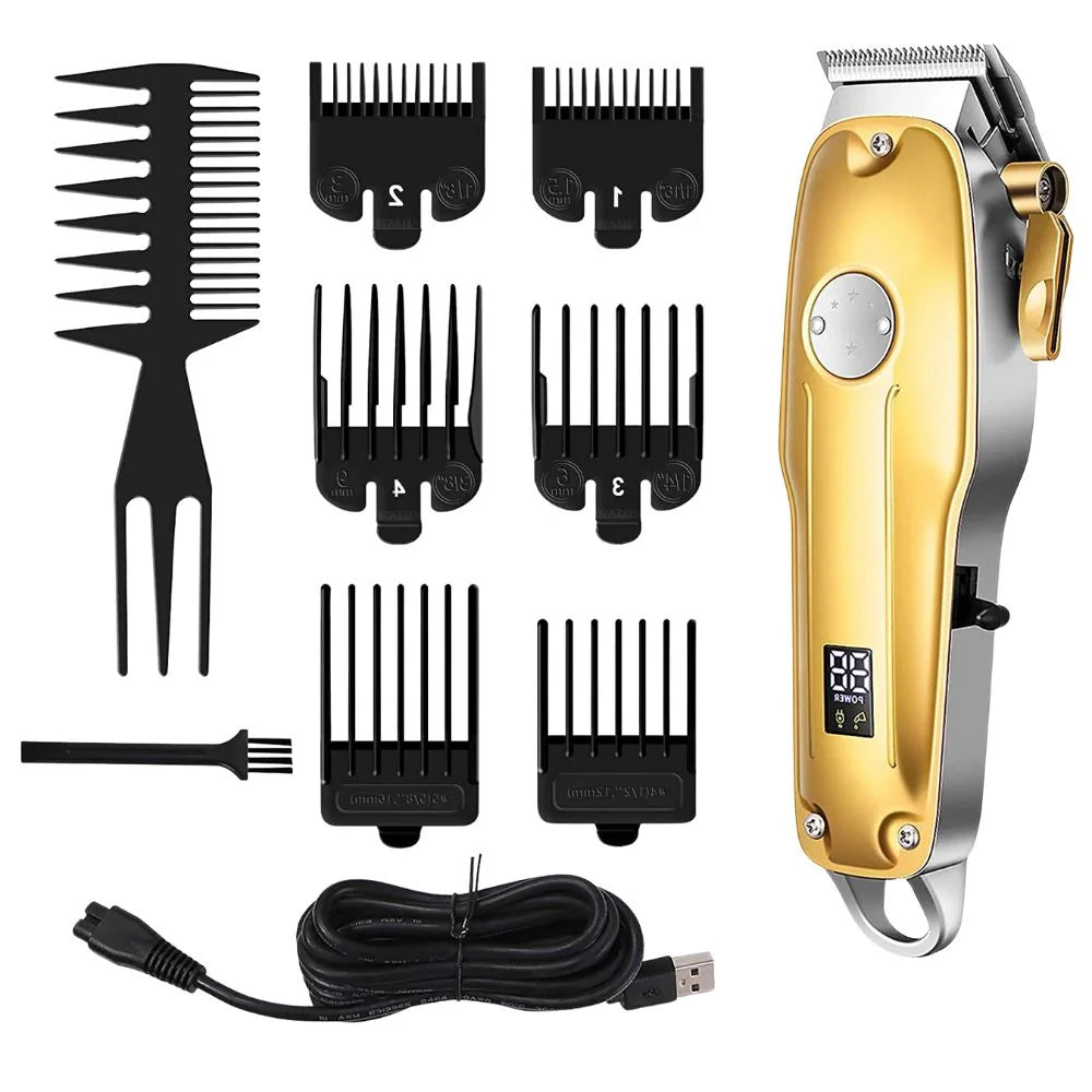 Hair Clipper Set Cordless Rechargeable Ceramic Stainless Steel Blades 3-Piece Grooming Kit