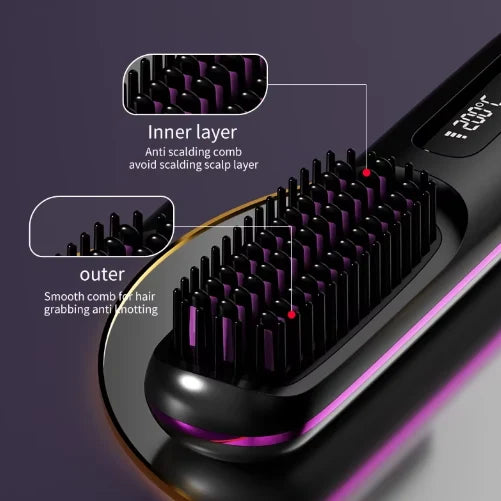 Hair Styling Brush Cordless Ceramic Bristles Scalp Guard