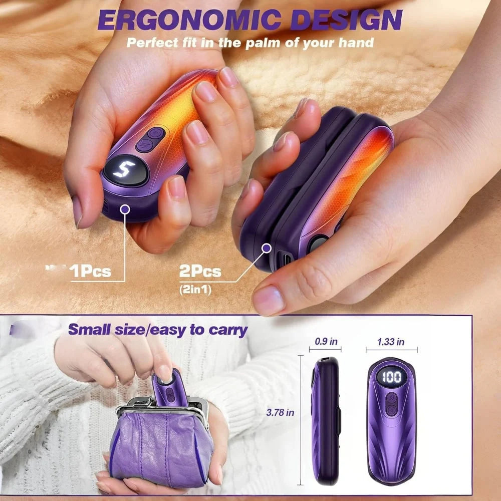 Hand Warmers Rechargeable Pair Adjustable Heat Digital Display