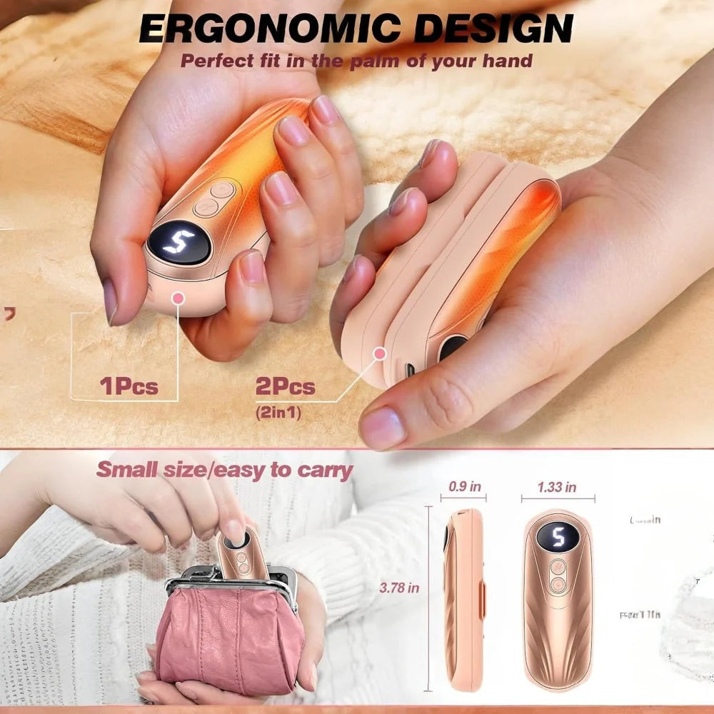 Hand Warmers Rechargeable Pair Adjustable Heat Digital Display
