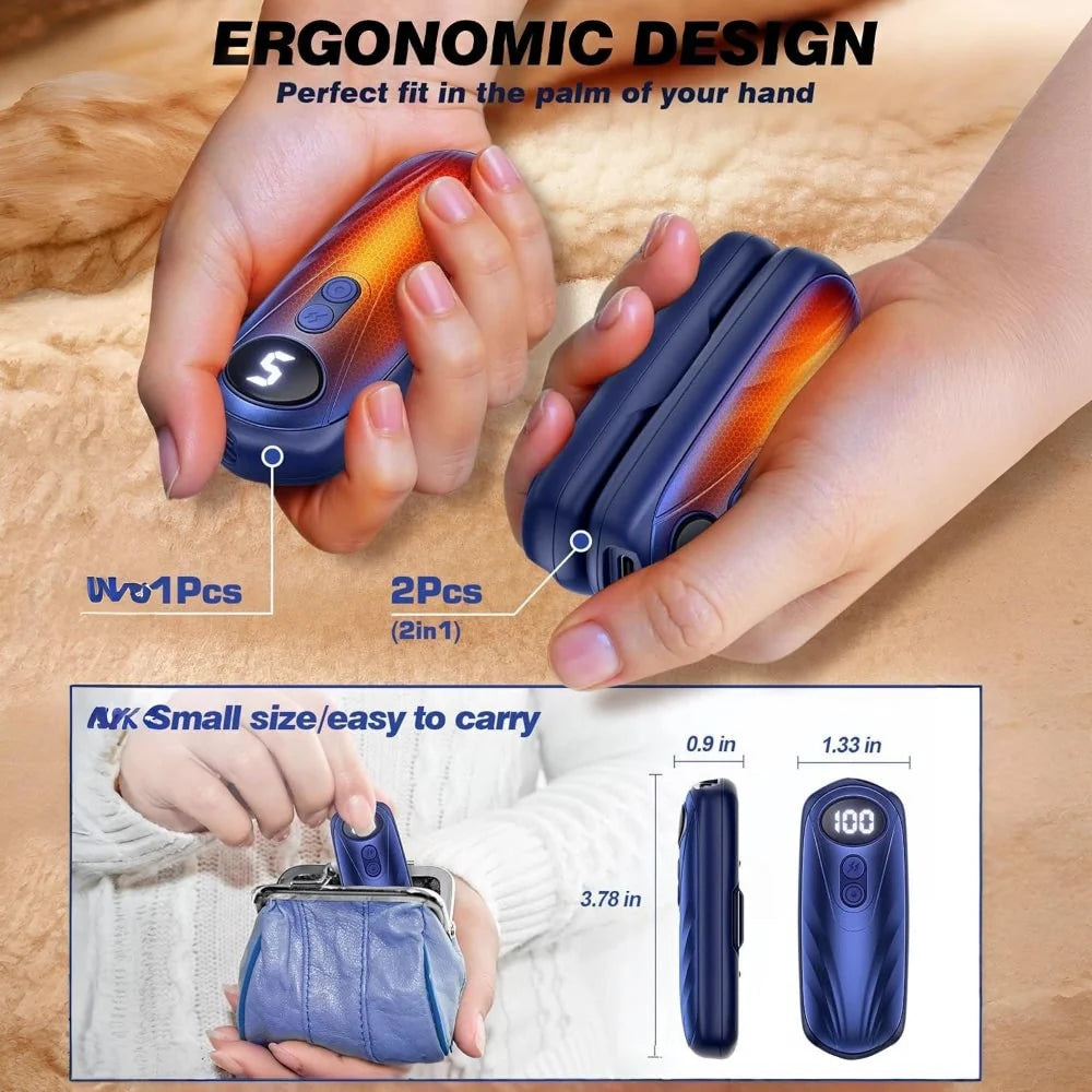 Hand Warmers Rechargeable Pair Adjustable Heat Digital Display