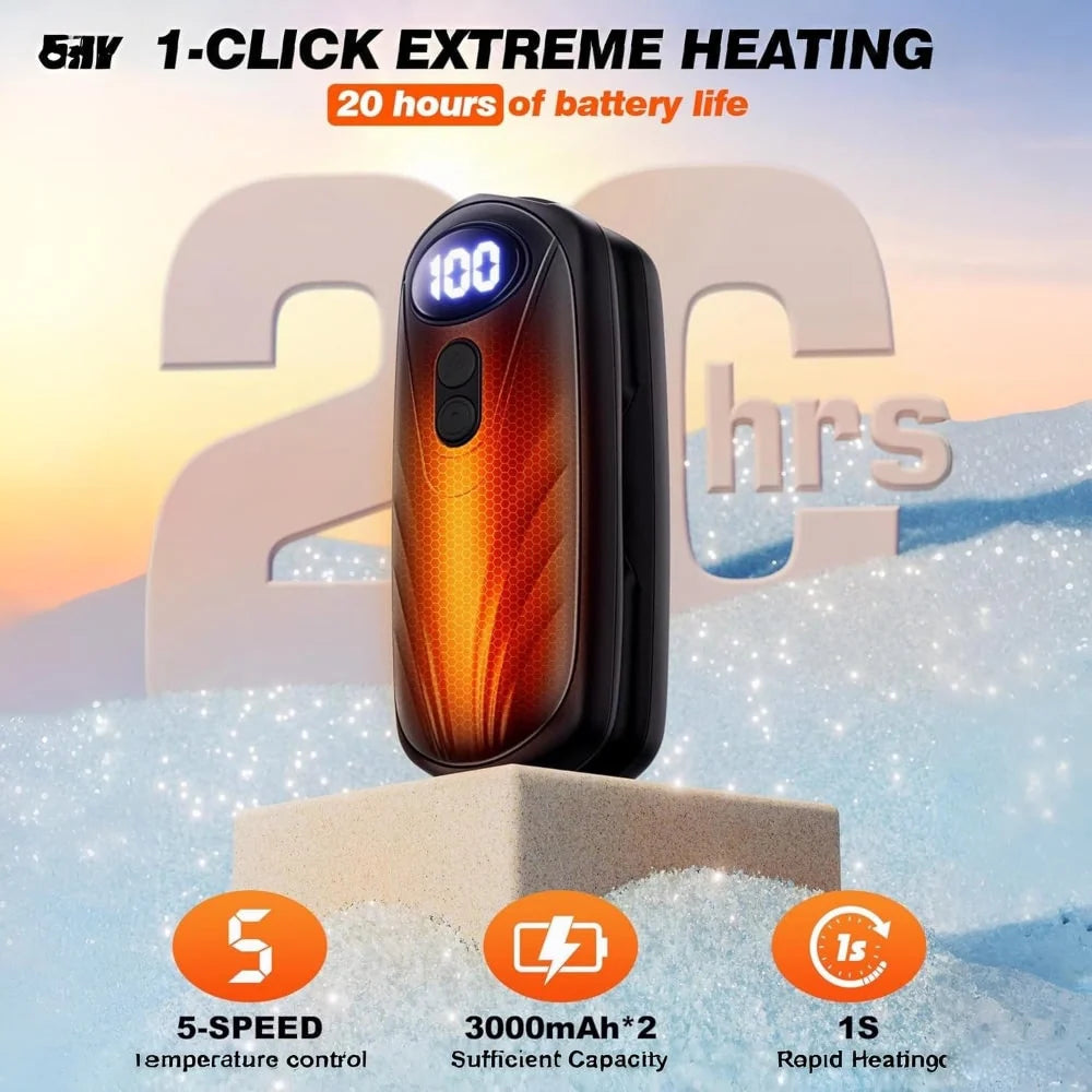 Hand Warmers Rechargeable Pair Adjustable Heat Digital Display