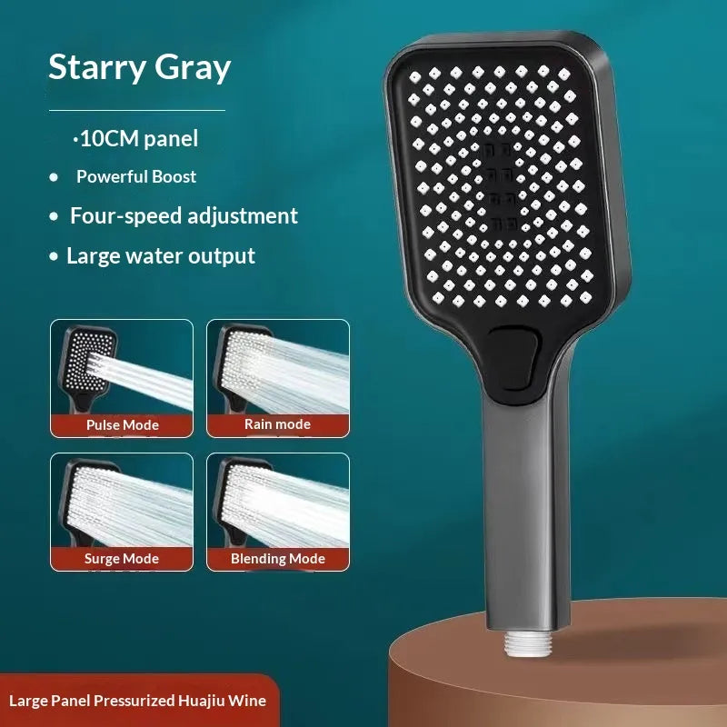 Handheld Shower Head 4 Spray Modes Pressure-Boosting Self-Cleaning Nozzles