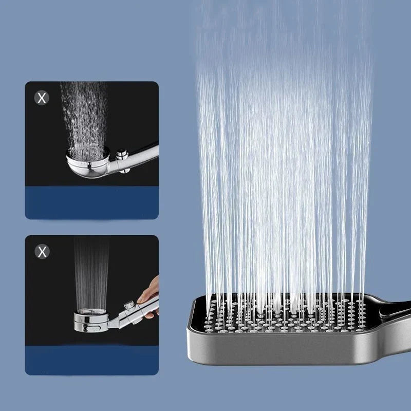 Handheld Shower Head 4 Spray Modes Pressure-Boosting Self-Cleaning Nozzles