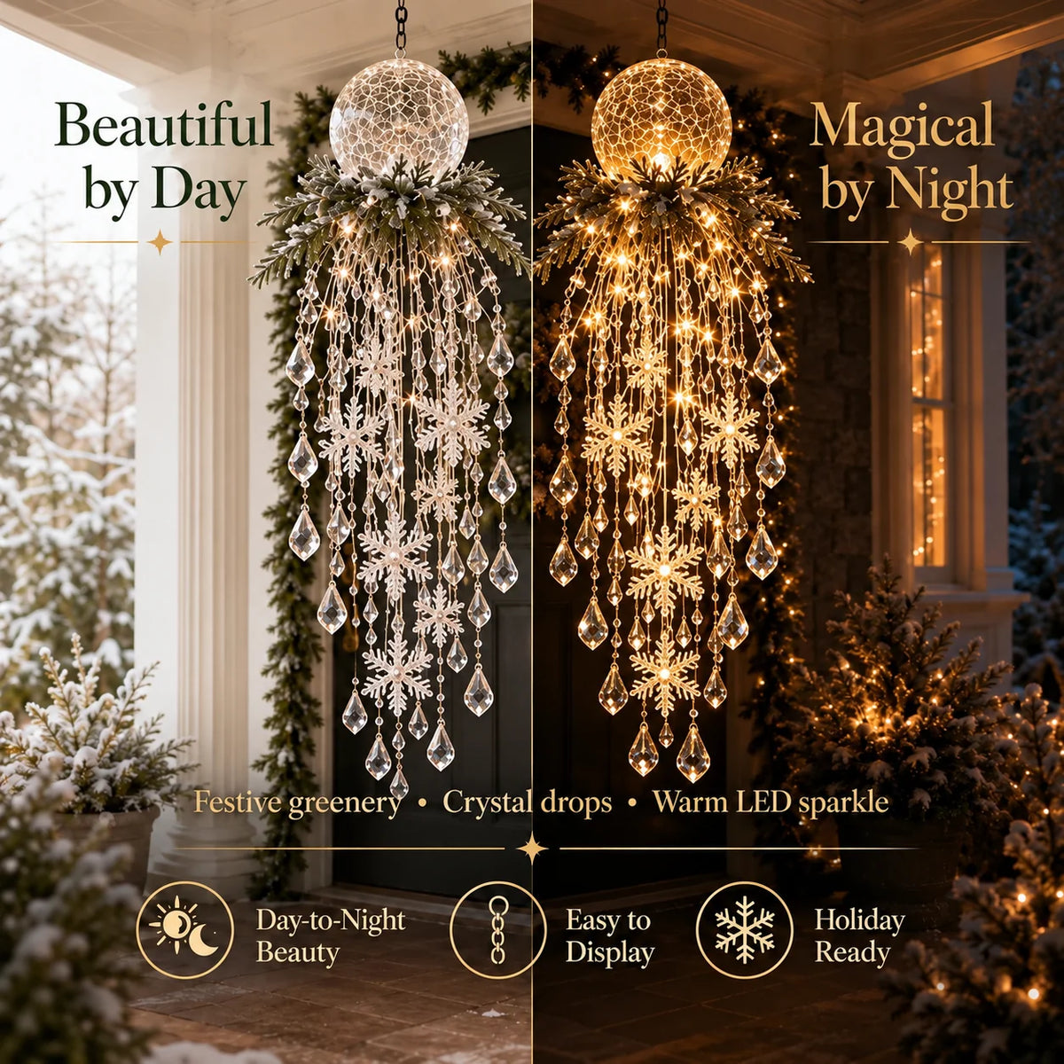 Hanging Christmas Lights Cascading LED Crystal Accents