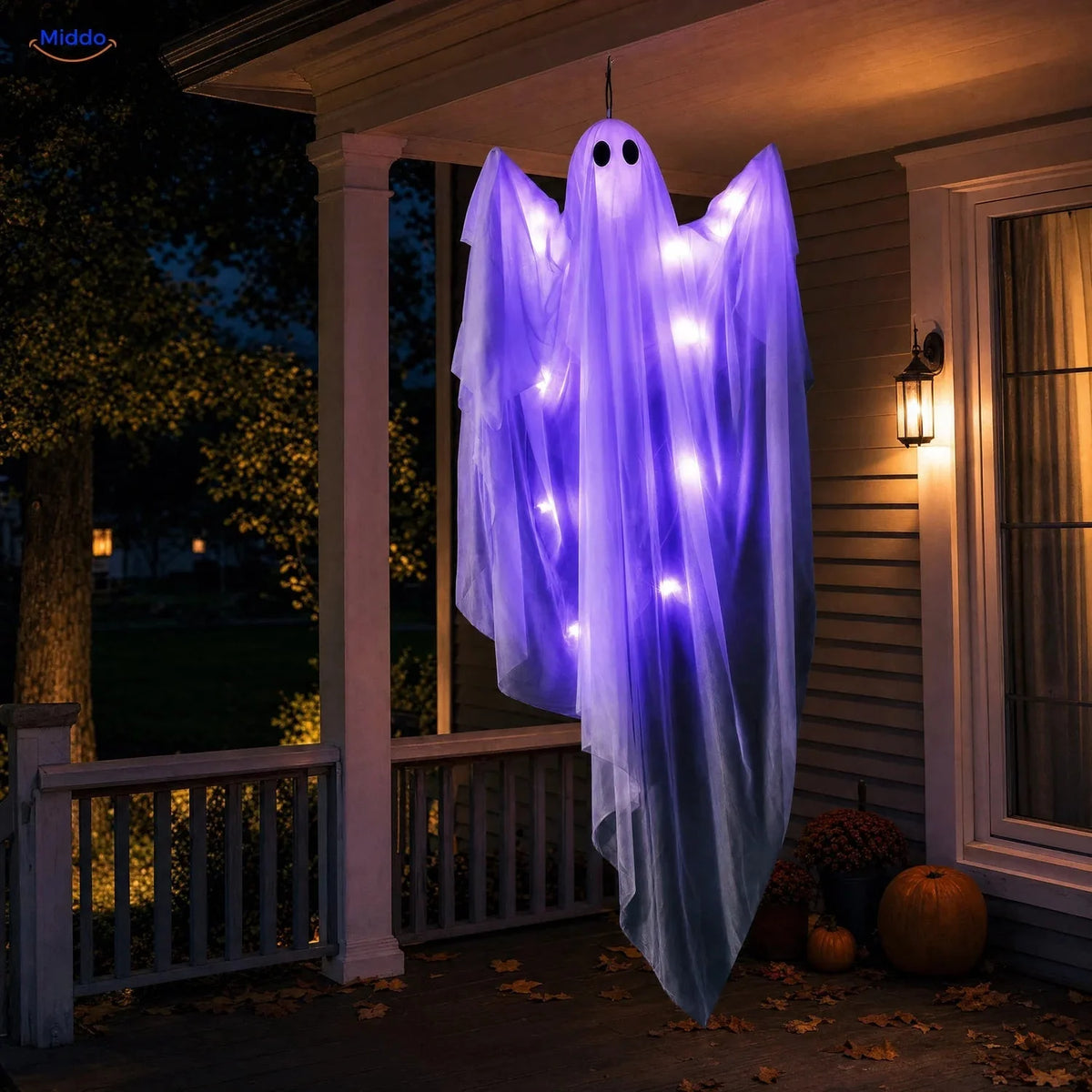 Hanging Ghost Decoration 47-Inch Layered Fabric LED Options
