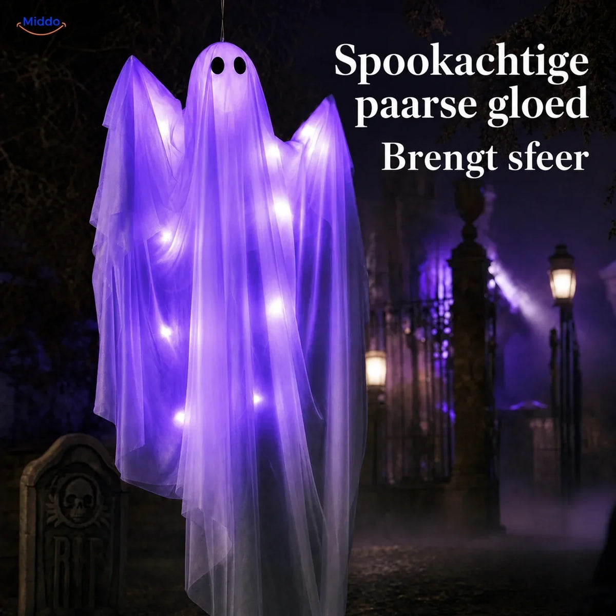 Hanging Ghost Decoration 47-Inch Layered Fabric LED Options