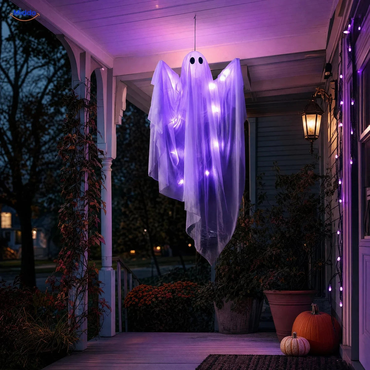 Hanging Ghost Decoration 47-Inch Layered Fabric LED Options
